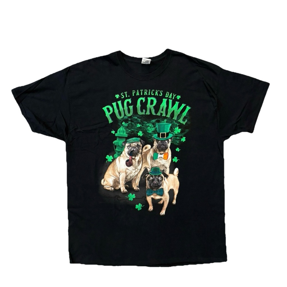“Pug Crawl” Black St. Patrick’s Day T-shirt Adorable Dogs Men’s sz 2XL